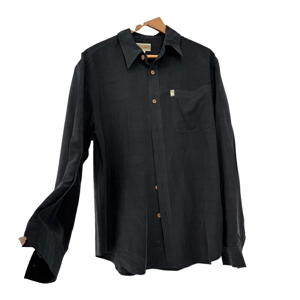 Original Island Sport‎ Vintage Mens 100% Silk  Black Checkered Button Down Shirt - Picture 3 of 6